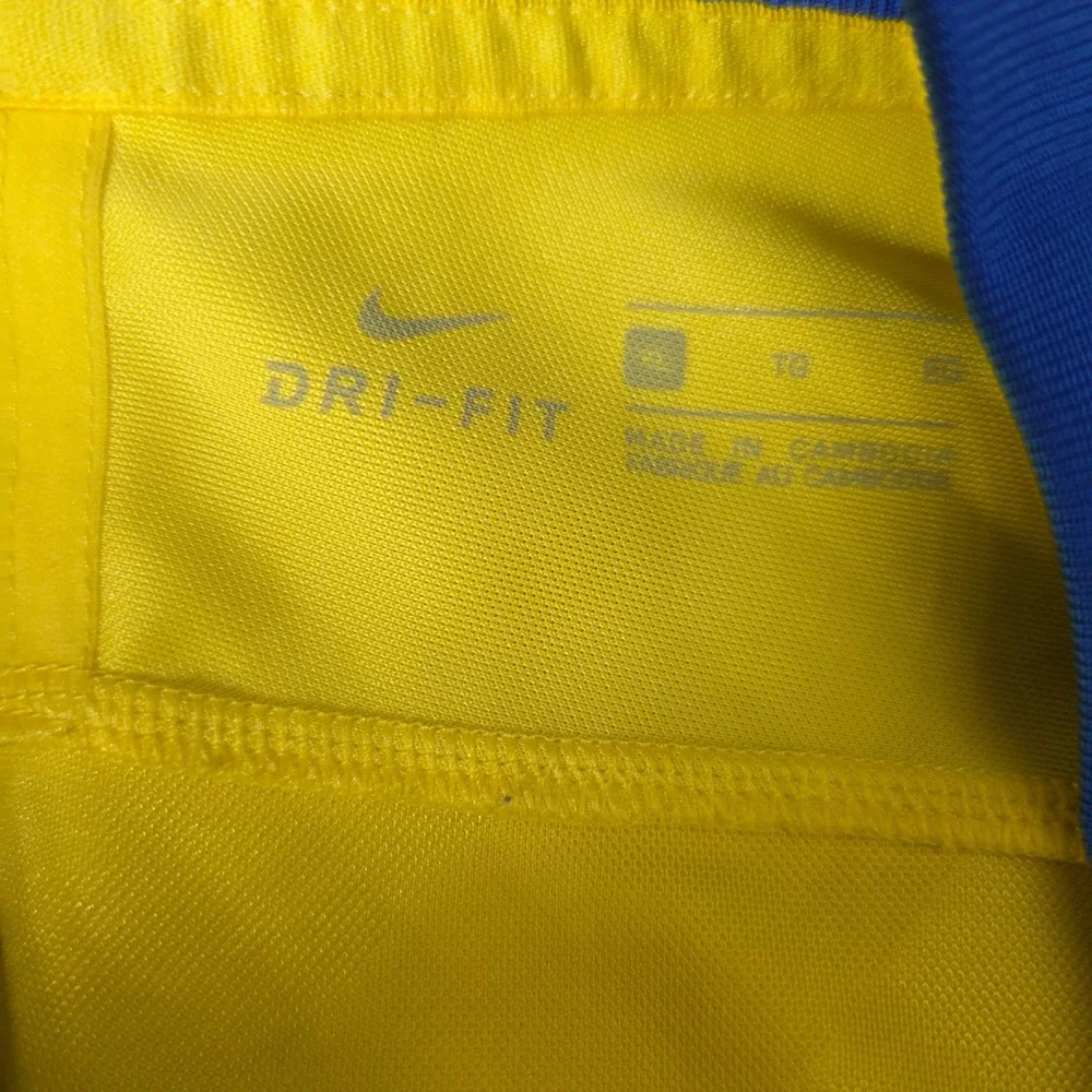 Nike Soccer Jersey Mens XL Yellow Blue Dri-FIT Shadow Stripe Training Shirt